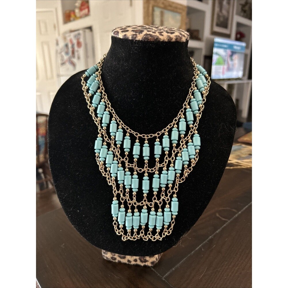Vintage Bib Necklace Turquoise Color Adjustable Length